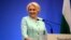 Romanian Prime Minister Viorica Dancila speaks during a news conference last month.