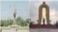 Tajikistan -- Then and now image showing central statues in Dushanbe