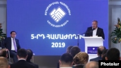 Armenia -- Parliament deputy Sasun Mikaelian speaks at a congress of the ruling Civil Contract party, Yerevan, June 16, 2019.