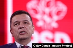 Sorin Grindeanu ține un discurs la Congresul în care a fost ales președintele PSD, Romexpo, 7 noiembrie 2025.