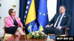 Ministri vanjskih poslova Švedske i BiH, Marija Malmer Stenegard i Elmedin Konaković u Sarajevu, 10. 7. 2025.