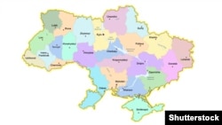 UKRAINE – Map of Ukraine with the central city in the regions