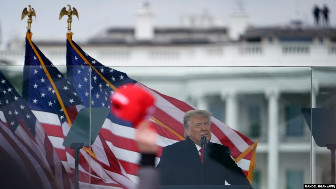 US President Donald Trump speaks to supporters from The Ellipse near the White House on January 6, 2021.