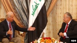 U.S. Vice President-elect Joe Biden (left) meets with Iraqi President Jalal Talabani.