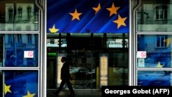 Belgium - The entrance of EU Commission Berlaymont building in Brussels, 21May2014 