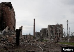 Instalațiile distruse ale uzinei siderurgice Azovstal din Mariupol, Ucraina, 22 mai 2022.