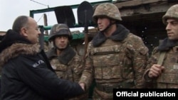 Nagorno-Karabakh - Armenian Defense Minister Seyran Ohanian meets soldiers on frontline duty, 16Dec2014.