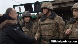 Nagorno-Karabakh - Armenian Defense Minister Seyran Ohanian meets soldiers on frontline duty, 16Dec2014.