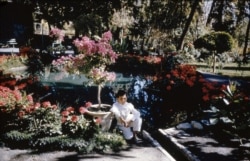 Момче, потопено в мислите си, в градина в Галандовак в северната част на Техеран.