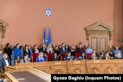 Colegiul de conducere al Curții de Apel București (CAB) într-o conferință de presă organizată la CAB după apariția documentarului Recorder care vorbește despre coruptia din justiție.