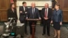 US Senator Roger Wicker (R-MS) speaks alongside other senators after a vote to advance legislation sanctioning Russia on July 28.