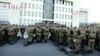 Armenia - Military personnel lined up in front of the Defense Ministry building in Yerevan, 10Mar2014.