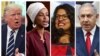 Një foto ilustruese e presidentit amerikan Donald Trump, kongresisteve amerikane Rashida Tlaib dhe Ilhan Omar dhe kryeministrit të Izraelit, Benjamin Netanyahu.