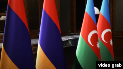 Turkey - Flags of Armenia and Azerbaijan are displayed during a meeting of their foreign ministers in Istanbul, October18, 2024.