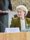 European Commission President Ursula von der Leyen attends a meeting at Aarhus University during the official opening of Denmark's EU presidency in Aarhus, Denmark, on July 3, 2025.