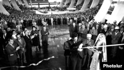 Soviet Armenia - Armenian Communist Party First Secretary Karen Demirchian inaugurates the Hamalir sport and concert arena, Yerevan, 31Oct1983.