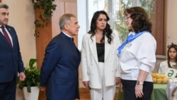 Russia - Kazan - President of Tatarstan Rustam Minnikhanov and director of school No. 12 Rosalia Kozlovskaya - November 11, 2024