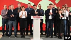 "October 31 is all-in for me," Prime Minister Zoran Zaev (center) had said before the local elections, saying that if his party lost, he would step down. 