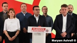 Prime Minister Zoran Zaev speaks at a press conference after local elections on October 31.