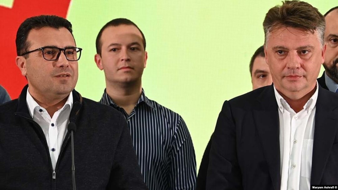 Зоран заев и Петре Шилегов на прес конференција по вториот круг на локалните избори, 31.10.2021.