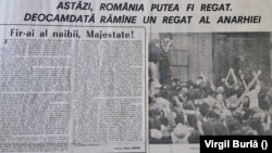 Editorialul ofensator la adresa Regelui Mihai publicat de Sergiu Andon. Foto: Arhiva Biblioteca Centrală Universitară „Carol I”