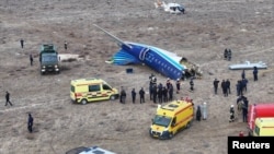 A drone view shows the crash site near the city of Aqtau in Kazakhstan. 