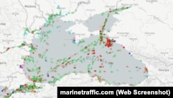 Судноплавство у Чорному морі на сервісі Marine Traffic, скріншот від 14 лютого