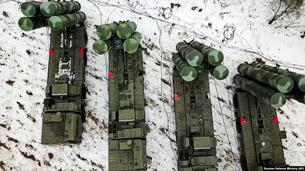 Combat crews of the S-400 air-defense system take up combat duty at the training ground in the Brest region during the Russian-Belarusian military drills in Belarus.