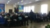 The families of detainees gather in Shymkent to complain about torture in custody on February 10.