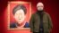 Badiucao poses next to his artwork Carrie Lam 2018, which merges the likeness of Chinese President Xi Jinping with that of Hong Kong leader, at his show in Brescia, Italy. “I wear these attempts at censorship as a badge of honor,” he says.