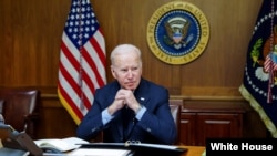 U.S. President Joe Biden speaks with Russian President Vladimir Putin on February 12 from Camp David, Maryland.