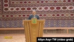 Turkmenistan. Gurbanguly Berdimuhamedov making speech at the extraordinary meeting of People's Council