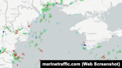 Мапа Чорного моря Marine Traffic, скріншот зроблено 14 лютого о 12:50