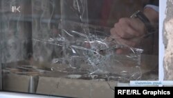 Ադրբեջանական կրակահերթին վնասված պատուհանը Կարմիր շուկայում