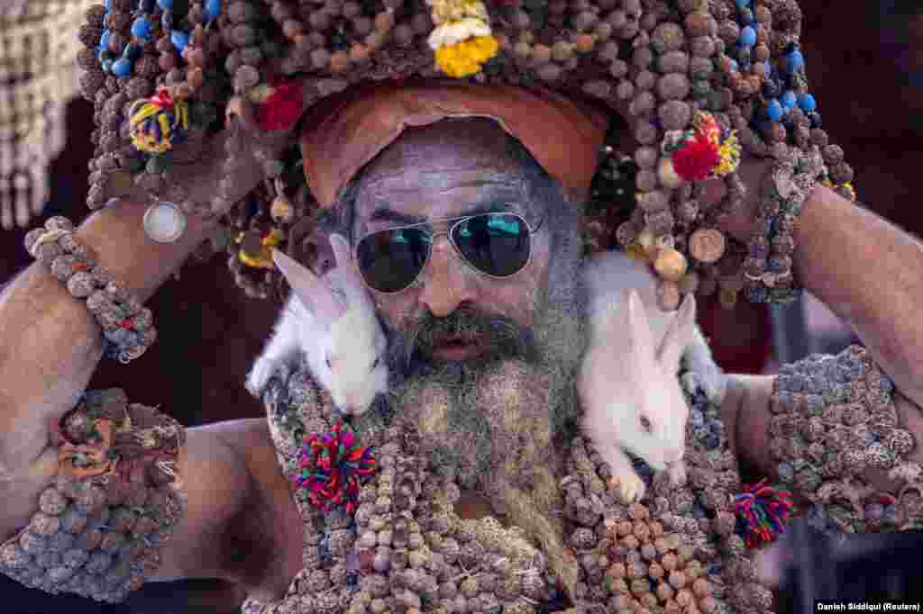 A Hindu holy man attends the Kumbh Mela Festival in Haridwar, India, on April 11.