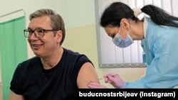 Serbian President Aleksandar Vucic received his first dose of the Chinese Sinopharm vaccine on April 6.