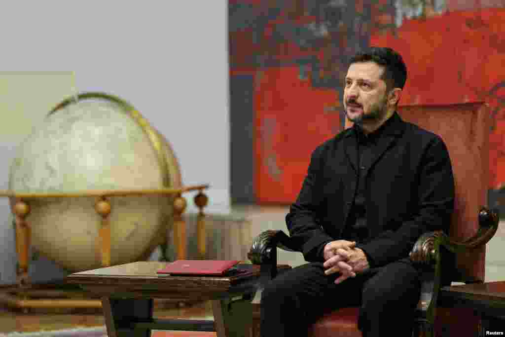 Ukrajinski predsjednik Volodimir Zelenski tokom sastanka u Palati Srbija, 8. avgust 2026.