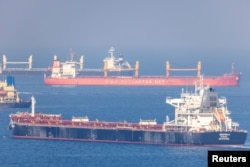 A cargo ship carrying Ukrainian grain is seen in the Black Sea near Istanbul.
