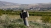 An unexploded rocket shell is seen near the town of Martuni in Nagorno-Karabakh on October 14.
