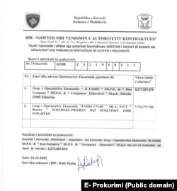 Dokument: Vendimi i komunës për dhënien e kontratës për "B Famis" dhe refuzimin e "Famis Co".