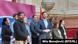 Predsednik Pokreta slobodnih građana na konferenciji za medije u Skupštini Srbije, 5. mart 2025.