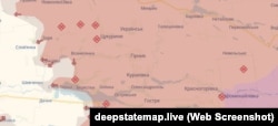 Охоплення Курахового з півночі і півдня на мапі проєкту DeepState станом на 21 грудня 2024 року