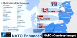Grupul de luptă din Polonia este condus de SUA, cel din Lituania de către Germania, cel din Letonia de Canada, iar cel din Estonia de Marea Britanie.