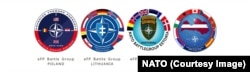 Stemele grupurilor de luptă din Polonia, Lituania, Estonia și Letonia.