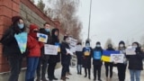 Kazakhstan - Over 20 students support Ukraine people in front of the Ukraine embassy in Nur-Sultan. 25 Feb 2022 
