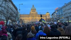 Акція проти війни Росії з Україною у Празі, 24 лютого 2022 року