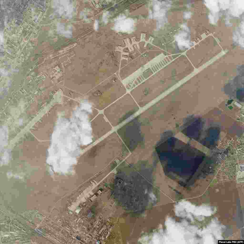 The Mykolaiv air base in southern Ukraine was hit by Russian air strikes, according to&nbsp;Planet Labs PBC.