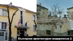 Колажът е със снимки на къщата от преди 2014 г., когато тя е посолство на Хърватия, и от февруари 2022 г., когато е съборена. 