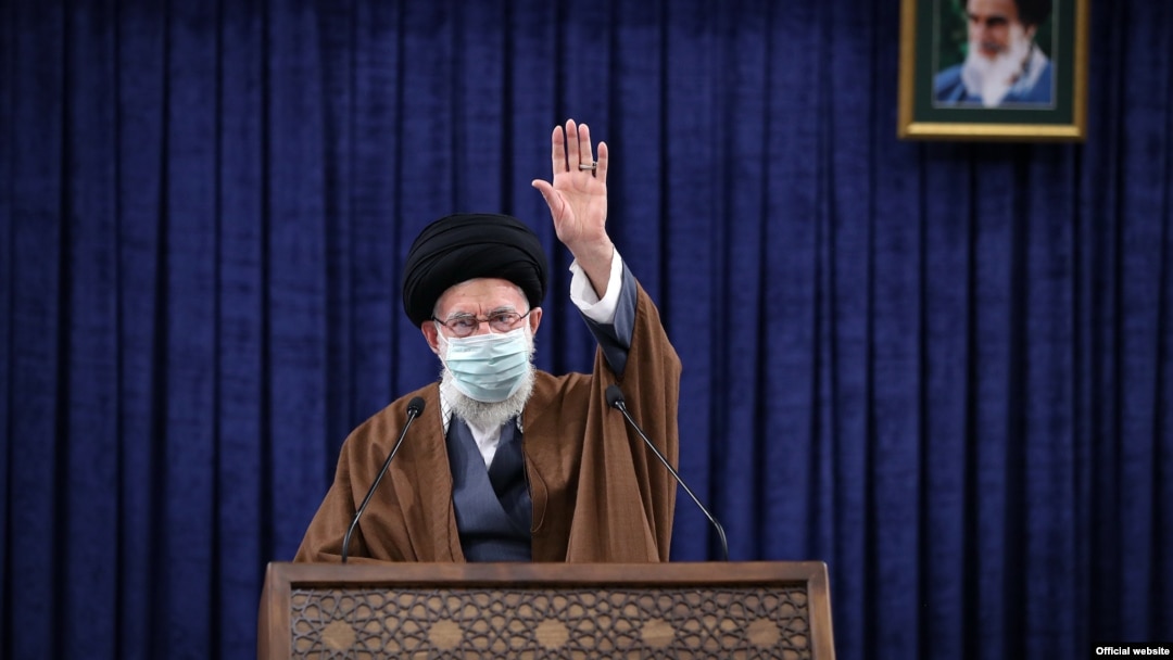 Iranian Supreme Leader Ayatollah Ali Khamenei speaks on February 17.