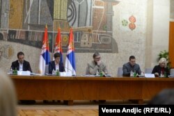 Presidenti i Serbisë, Aleksandar Vuçiq në mbledhjen e Qeverisë serbe ku u diskutua për situatën në Ukrainë.